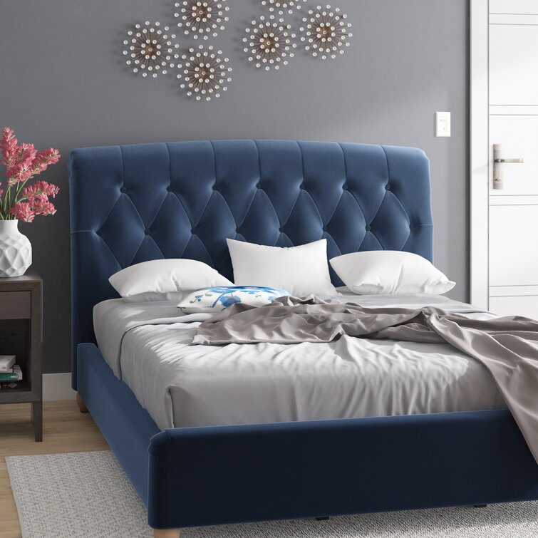 Upholstered blue online bed